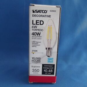 S29922 LED Chandelier Torpedo 4W =40W C11 Candelabra E12 Clear 2700K Warm White